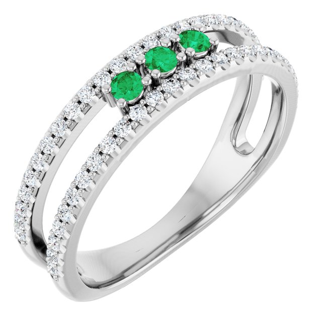 14K White Natural Emerald & 1/4 CTW Natural Diamond Ring